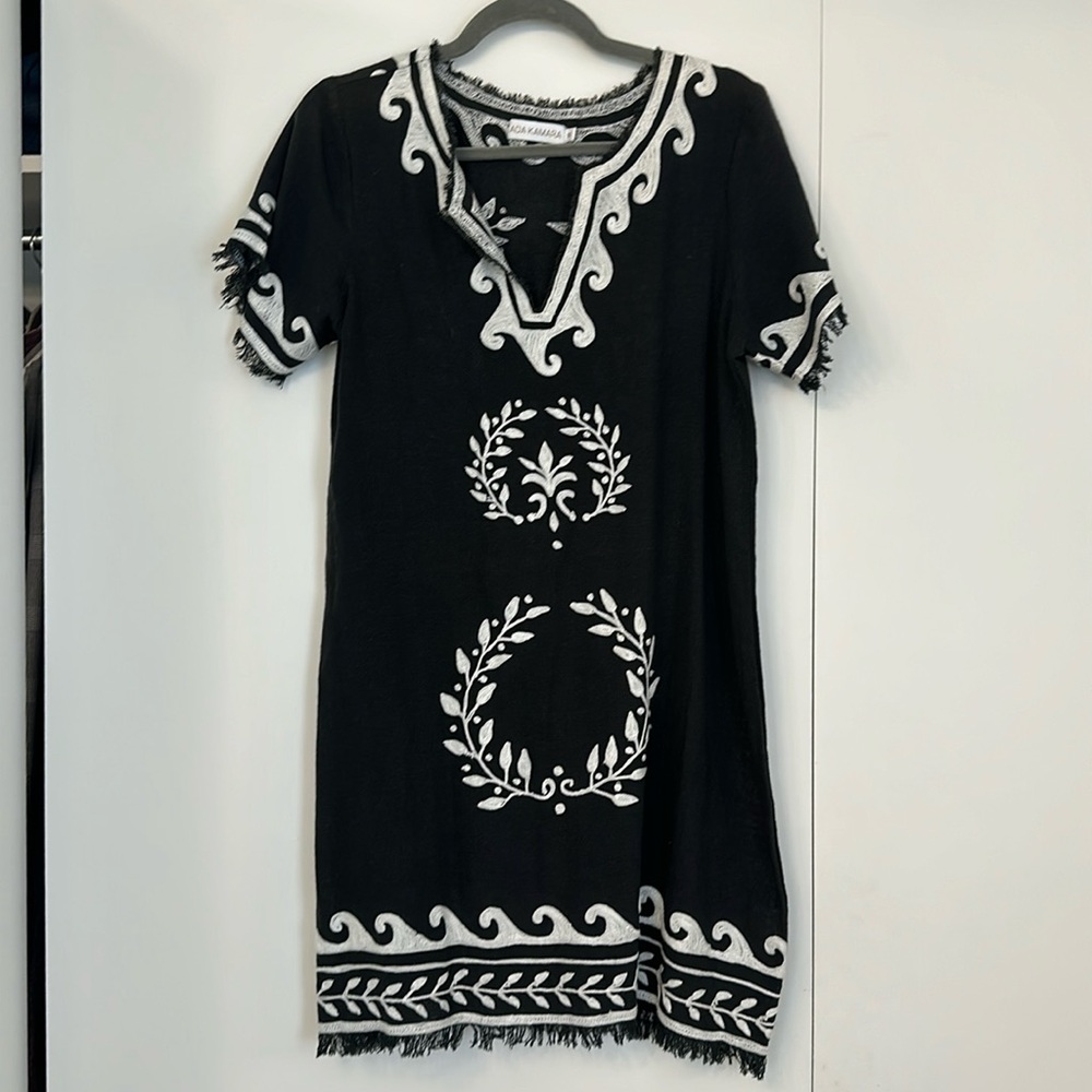 Black and White Jute/Cotton Dress from Greece M